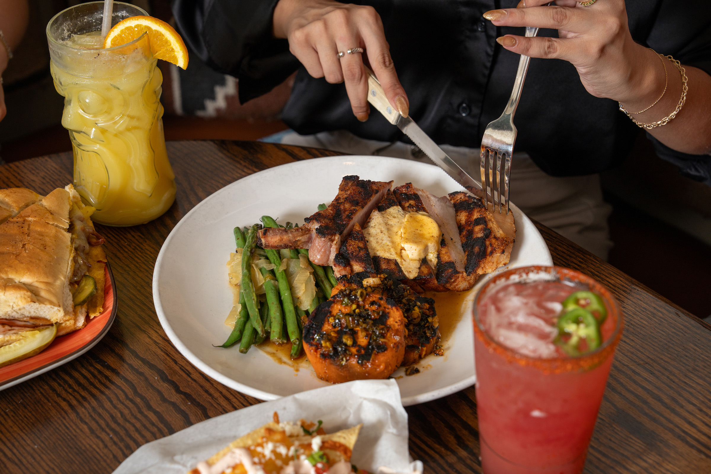 Pork chop dnner with a spicy marg