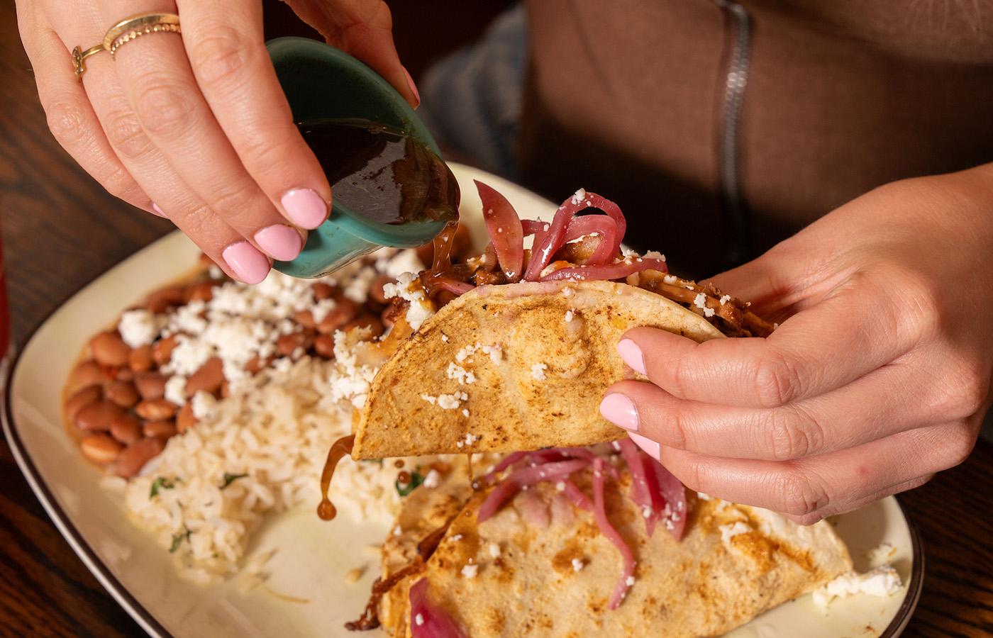 tacos with rice and beans