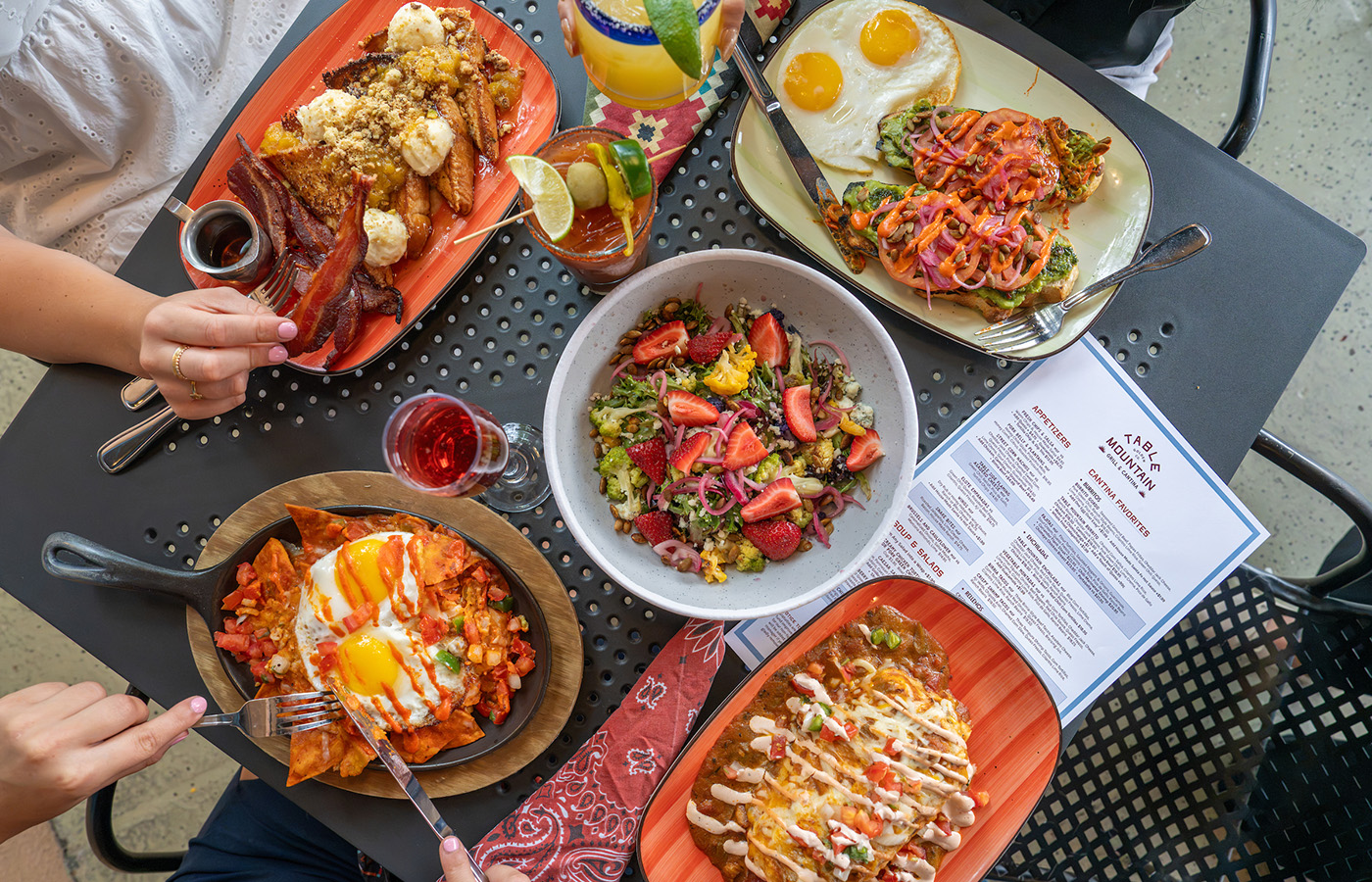 brunch dishes at Table Mountain Grill & Cantina